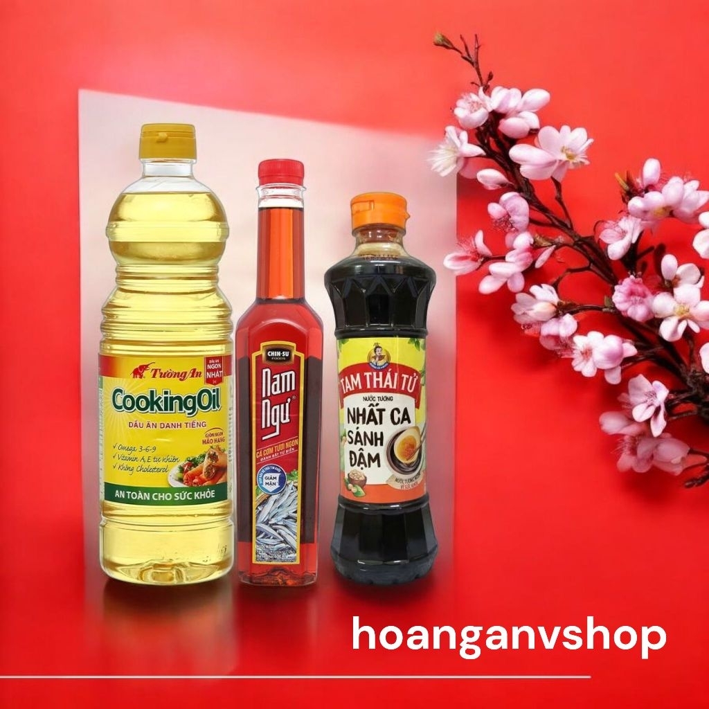 Dầu ăn Cooking Oil 1l 1c, Nước Mắm Nam Ngư 500ml 1c, Nước Tương Nhất Ca 500ml 1c