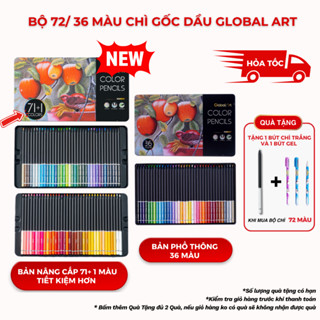 [TẶNG 2 BÚT] Màu Chì Gốc Dầu GLOBAL ART 72/ 36 Màu, Viết Chì Màu Lõi 4mm Đậm Mịn, Ít Vụn Hộp Cao Cấp Phác Thảo M40007/8