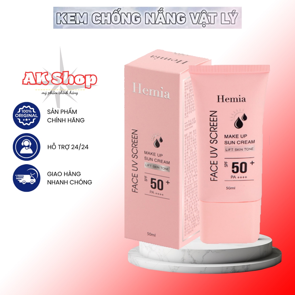 Kem chống nắng HEMIA 50ml dưỡng trắng nâng tone SPF50+ tự nhiên Hàn Quốc. chống nắng nâng tone