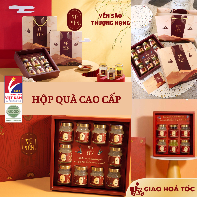 [SET QUÀ] Hộp quà cao cấp yến sào, cao cấp đạt chuẩn, 13gr yến tươi trong 1 hũ 70ml - Quà tặng thượng hạng | Vũ Yến