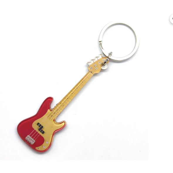 Bass guitar keychain Fender Precision Bass Vintera red miniature guitar keychain