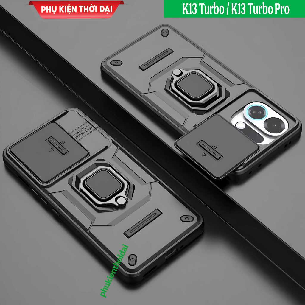 Ốp lưng Oppo K13 Turbo / K13 Turbo Pro camera nắp trượt kèm nhẫn iring giá đỡ