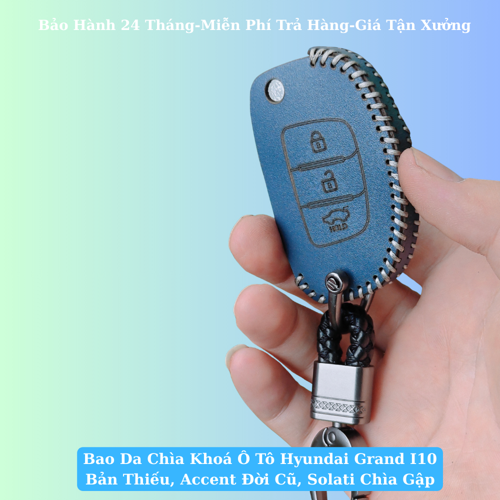 Bao da chìa khoá ô tô hyundai grand i10 bản thiếu, accent đời cũ, solati chìa gập bảo hành 2 năm
