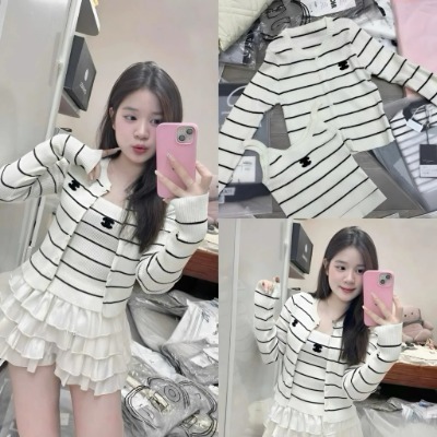 Lynne30 | Áo Khoác Ngoài Kèm Áo Hai Dây Họa Tiết Sọc Phong Cách HÀN QUỐC Hot Trend