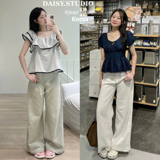Quần jeans nữ ống suông rộng Wash Xanh Ánh Bạc Daisy, Quần Bò Trắng Dáng Xuông Đứng Phong Cách Retro Hàn Quốc 2024