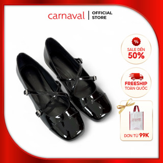  Giày Búp Bê Carnaval Nữ Mũi Vuông Da Bóng 2 Quai Cài Ngang Đế Bệt Kiểu Dáng Mary Jane - VS179 