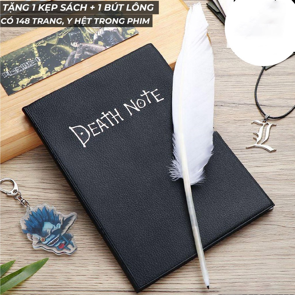 ✅ Sổ vở Death Note Cuốn Sổ Tử Thần Anime Manga tặng kèm bút lông và kẹp sách bìa da L kira Yagami Ra