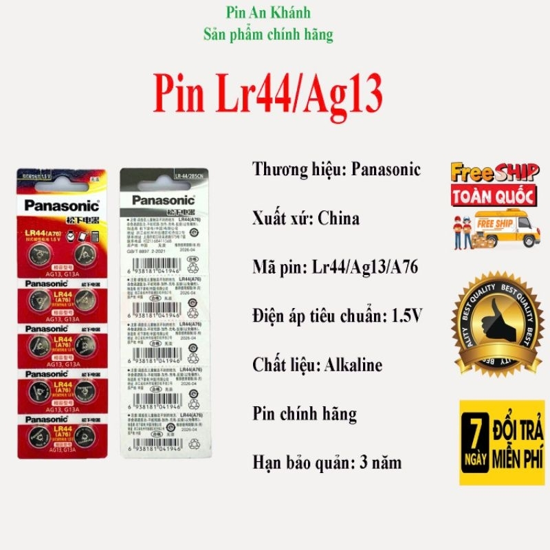 Vỉ 10 Viên pin LR44/AG13 Panasonic 1,5V