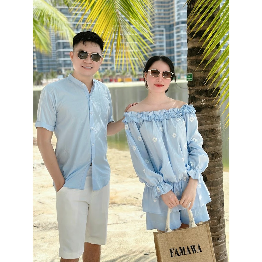 Set áo đôi hoa thêu cao cấp size 42kg đến 100kg đi du lịch - picnic - chụp ảnh
