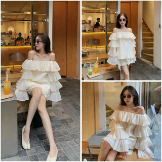 THE2001STORE | Áo trễ vai nữ tay loe tầng bèo chất tơ mềm phong cách thời trang Hàn Quốc