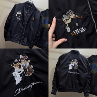  Áo Khoác Bomber Gió Nam Thêu Logo Nghệ Sĩ Ngực Phối Hình Gia Đình Chó Mèo Lưng Tay Rút Bo 2 Lớp Boy Phố 