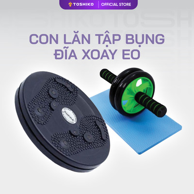Combo con lăn tập bụng và đĩa xoay eo Toshiko giúp tăng cơ, giảm mỡ