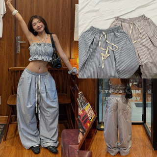 MIMI PANTS - Quần Sọc DEROSE Form Xuông Rộng Mix Harem Lưng Chun Ngang Dây Rút