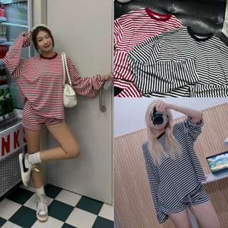 EUI TOP - Áo Tay Dài DEROSE Sọc Ngang Thun Mịn Mát Bo Cổ Form Rộng Tay To