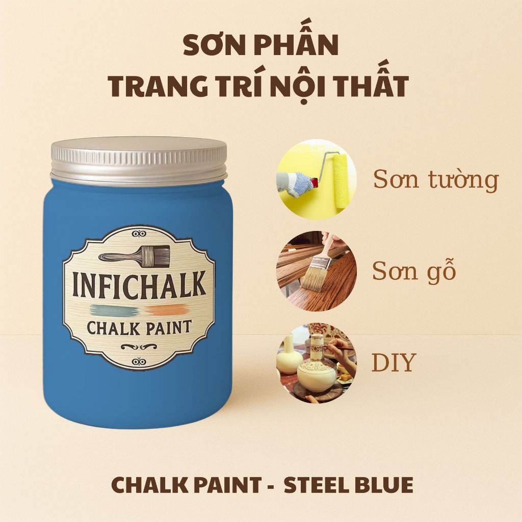 Sơn Phấn Eco (Chalk Paint) Hệ Nước Không Mùi, Màu Steel Blue