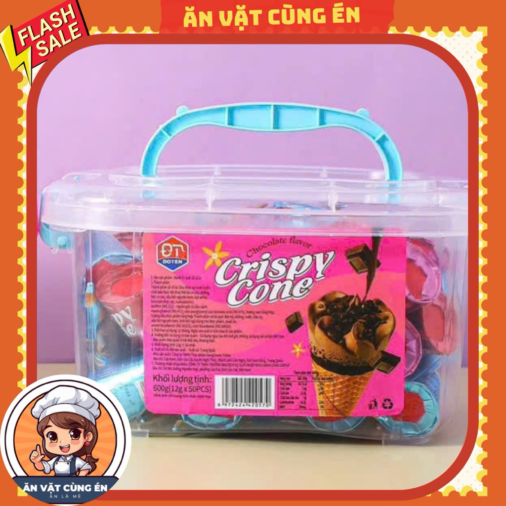 Hộp 50c bánh ốc quế socola nhân kem kèm bánh bi giòn siêu ngon, ốc quế kem socola bánh bi đậu phộng