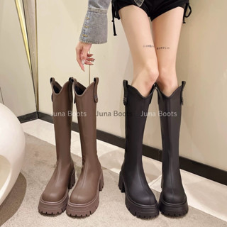  Giày bốt đùi nữ cổ V ôm bắp chân đế cao răng cưa tôn dáng - Boots nữ cổ dài da mềm êm ấm mùa Đông 