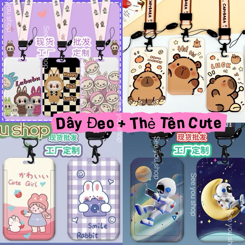 THẺ TÊN + DÂY LỤA DỌC Capybara Loopy loppy Gấu Dâu Lotso , Blackpink Thẻ Sinh Viên , Dây Đeo Thẻ Cho