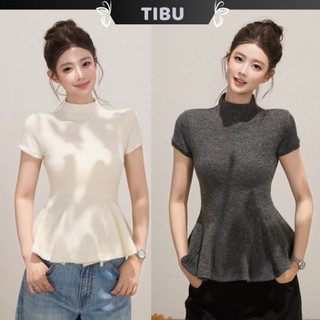  Áo Thun Cổ Tròn Cộc Tay Xoè Đuôi TIBU Áo Kiểu Nữ Đen Trắng Thu Đông Cực Đẹp A606 