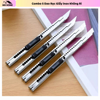  Combo 5 Dao Rọc Giấy inox Không Rỉ -Rọc Giấy Văn Phòng Vỏ Kim Loại có Móc Kẹp Tiện Dụng 