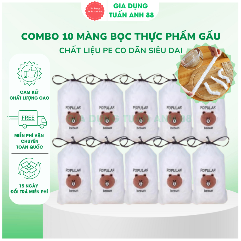 [ Combo 5-10 ] Túi màng bọc thực phẩm JYoohome chất liệu PE co dãn có chun siêu dai, Túi gấu bọc đồ ăn GDTA88