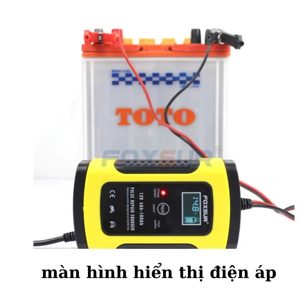 Bộ Sạc bình ắc quy 12V ô tô xe máy tự ngắt khử sunfat FOXSUR 5A 4Ah-100Ah