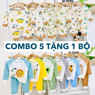 [MS20] Combo 5 Bộ (Tặng 1 Bộ) dài tay cho bé gái bé trai thun tăm lạnh màu trắng kem 4-15kg (5 họa tiết khác nhau)