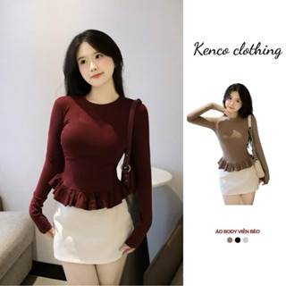  Áo Thun Dài Tay Nữ Ôm Body Phối Viền Bèo Xinh cotton nhuyễn M2509 Kenco clothing 