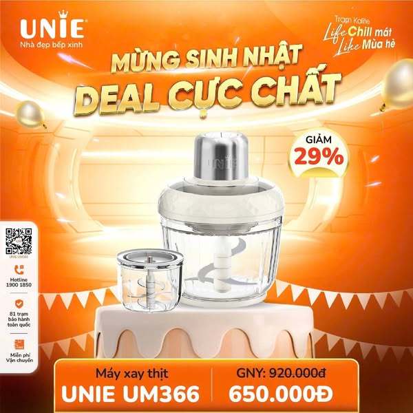 Máy Xay Thịt 2 Cối Thủy Tinh Unie UM366, 400W, Đa Năng, Chế Độ Tự Ngắt An Toàn, Hàng Chính Hãng