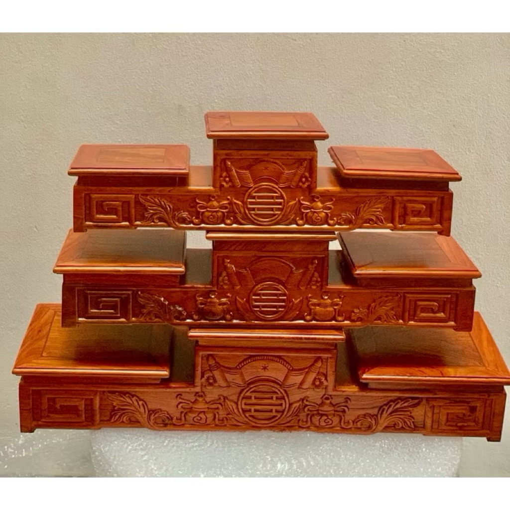 Tam cấp kê bát hương, đôn gỗ tam sơn để bàn thờ chất liệu gỗ hương cao cấp sơn pu bóng