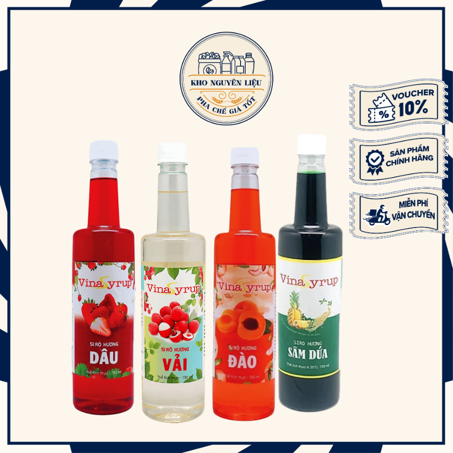 Siro VinaSyrup 750 ml - Siro đào - vải- dâu - sâm dứa