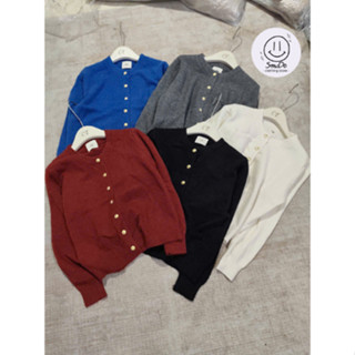  Áo Khoác Len Dệt Kim Màu Trơn Cổ Tròn Basic Áo Cardigan len Lông Thỏ Khuy Đồng Tay Dài Mác Egg Chất Dày Dặn Qccc | Simde 
