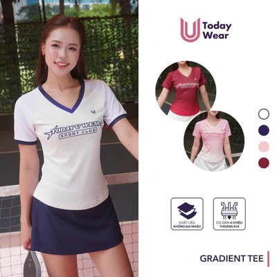 Áo thể thao nữ cổ tim Gradient Tee Today U Wear năng động trẻ trung vải thoáng khí, chơi pickleball tennis cầu lông