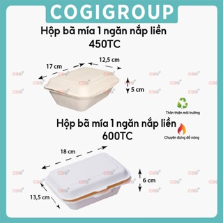  50 Hộp cơm bã mía 600ml   450ml Tiêu chuẩn dùng 1 lần COGIGROUP 
