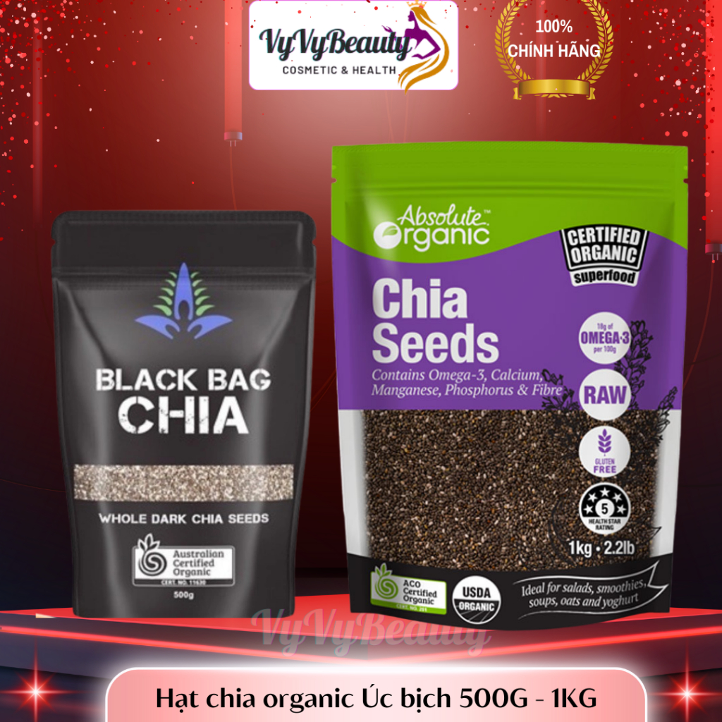 [DATE 2028] Hạt chia tím - đen Absolute Organic túi 500g/ 1kg Úc