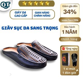 Sục Nam Cao Cấp Chính Hãng Giày Mùa Hè Da Bò Nguyên Miếng  Thoáng Khí Đế Cao Su Ma Sát Cao