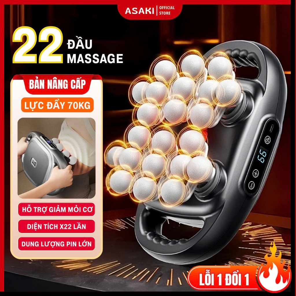 Máy Massage Cổ Vai Gáy Lưng Asaki 22 Đầu Mát Xa Giúp Giảm Đau Mỏi Giãn Cơ Sau Tập Luyện