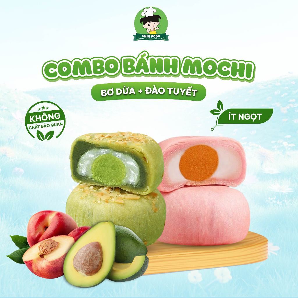  Combo Bánh Mochi Bơ Dừa Mochi Đào Tuyết Không Đường Ít Calo Shin Food Mềm Dẻo Thơm Ngon Bánh Mochi Ăn Kiêng Healthy 