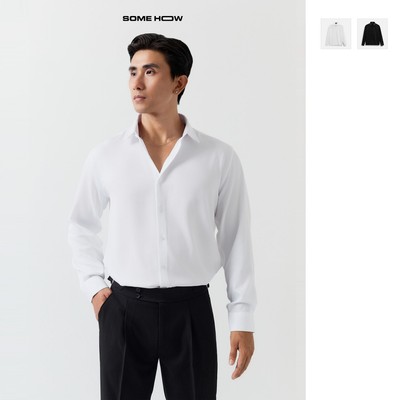  Áo Sơ Mi Nam Relaxed Nylon Satin Black White,Chất Vải Cotton Nano Thoải Mái,SM0182, SOME HOW STORE