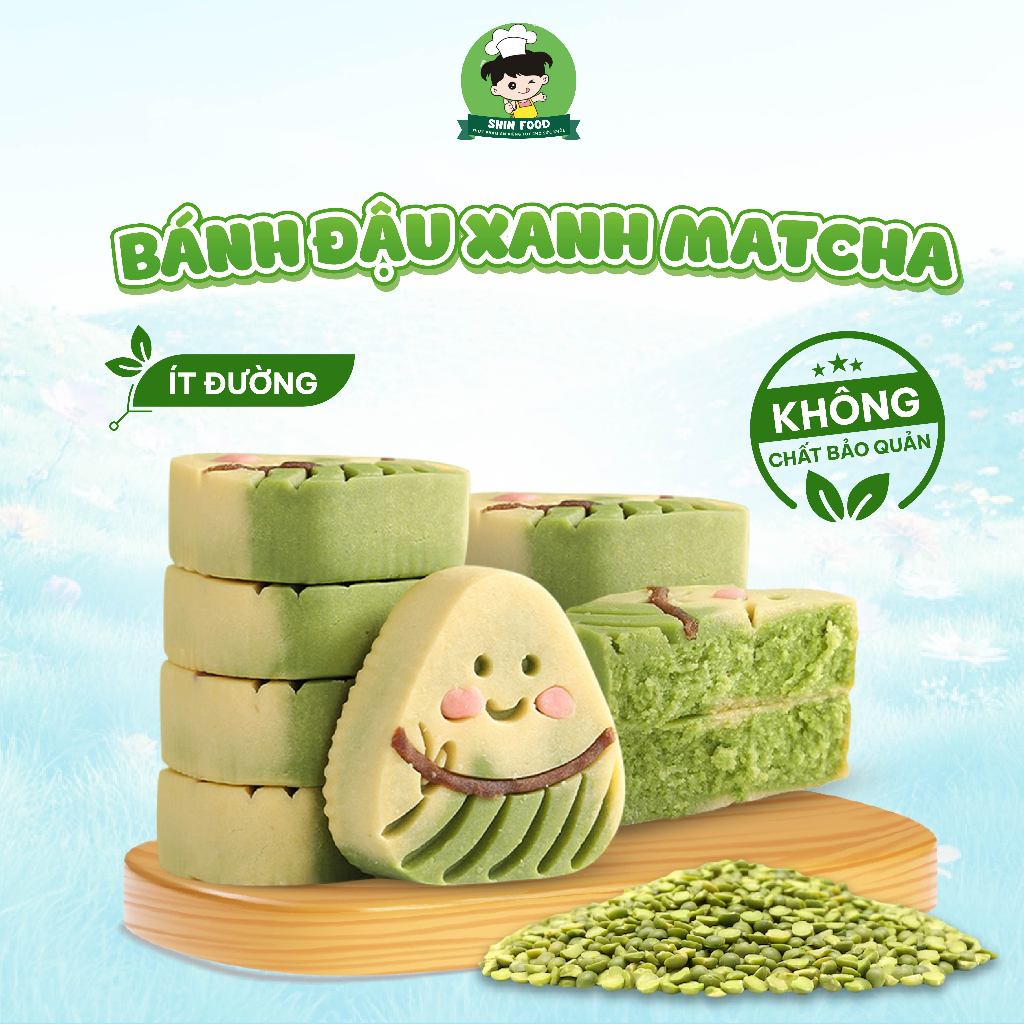 Bánh Đậu Xanh Matcha Ít Đường Shin Food Ít Calo Healthy, Bánh Hoạt Hình Thực Dưỡng Tốt Cho Sức Khỏe Túi 250g, 500g, 1kg