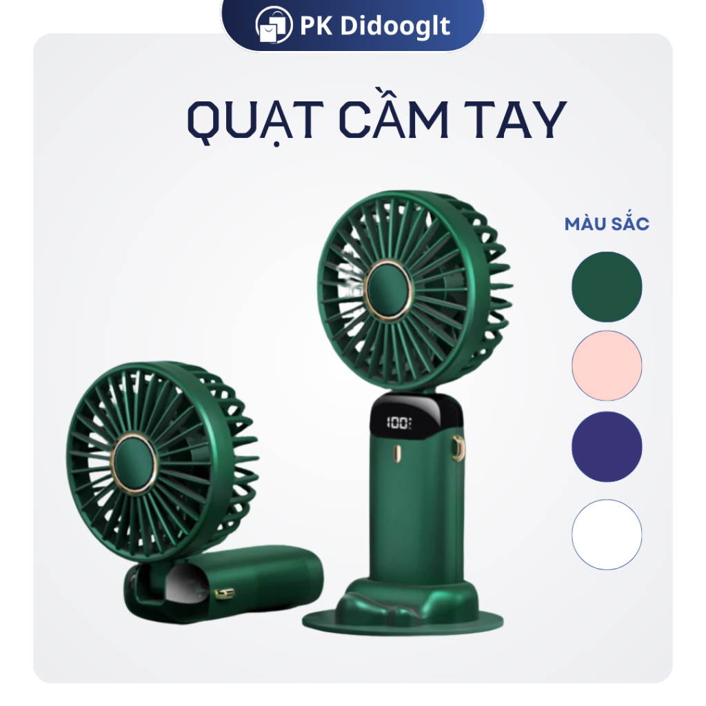 Quạt Mini Cầm Tay Didooglt 5 Cấp Độ Gấp Gọn Có Màn Hình LED  Xoay Linh Hoạt 90 Độ Có Đế Giữ