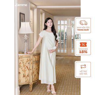 Váy bầu, đầm bầu Flynn Dress BST Swanee chất liệu tơ tằm tự nhiên, cổ thuyền nhẹ nhàng phối đính hoa eo tách rời L'AMME