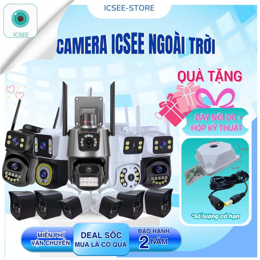 ( Tặng HKT+DC) Camera iCSee ngoài trời - chống nước IP66 - đàm thoại 2 chiều - xoay chuyển động 2 kh
