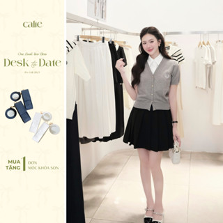 (Desk to Date) Áo dệt len phối cổ đức cúc kim loại cộc tay, chất liệu cao cấp, mềm mại thời trang nữ Calie AF176