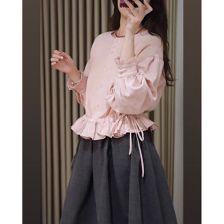Áo sơ mi kiểu nữ dây rút gấu - Pink blouse