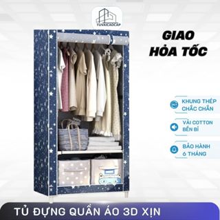  Tủ Đựng Quần Áo Vải Tủ Vải Khung thép 3D Cao Cấp Tủ treo quần áo 1,2,3 Buồng Tủ Để Quần Áon 
