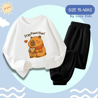 Bộ thu đông bé trai in CAPYBARA - Bộ quần áo dài tay cho bé trai cân nặng từ 15-43kg - Loza Kids BW452