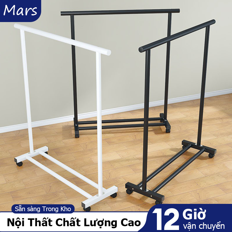 𝐌𝐚𝐫𝐬 Giá Treo Quần Áo Đen/Trắng Kệ Treo Quần Áo Thép Cac Bon Kèm Chỗ Để Giày Thông Siêu Tiết