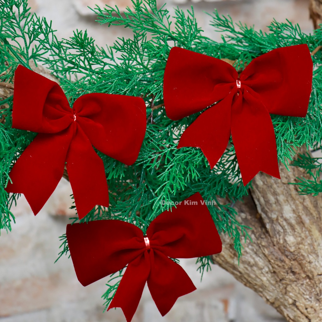 Set 5 Nơ Nhung Đỏ Đậm NV19 Sang Trọng Trang Trí Noel Giáng Sinh