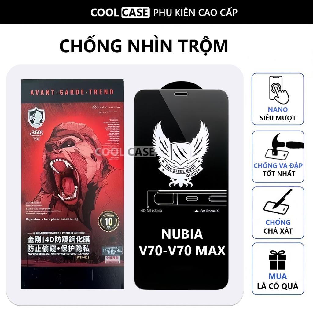 Kính cường lực chống nhìn trộm Nubia V70/ V70 MAX full màn, miếng dán màn hình-Cool Case